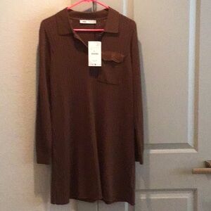 Zara Wool Blend Ribbed Knit Mini Dress